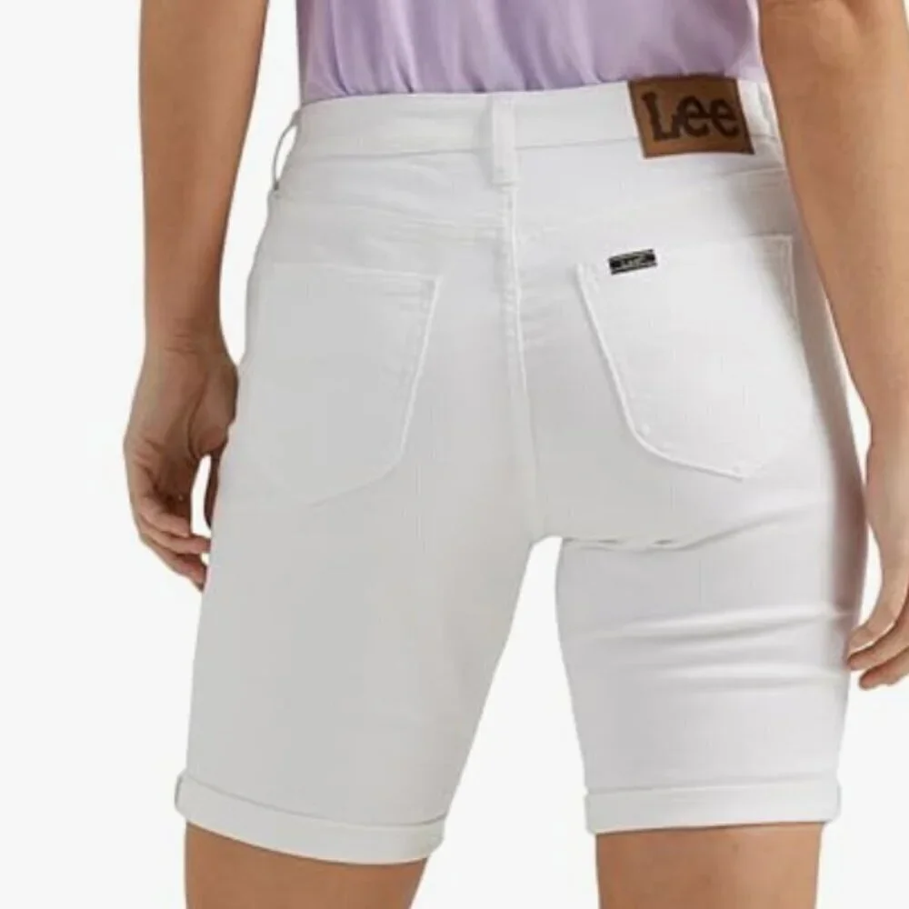 NWT Lee Women's Legendary Rolled Denim Bermuda Short, white, 4